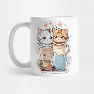 Cute Kittens With A Cup Of Milk Tea Mug